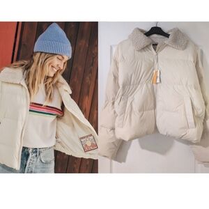 Marine Layer | Charlotte Crop Puffer Jacket In Antique White